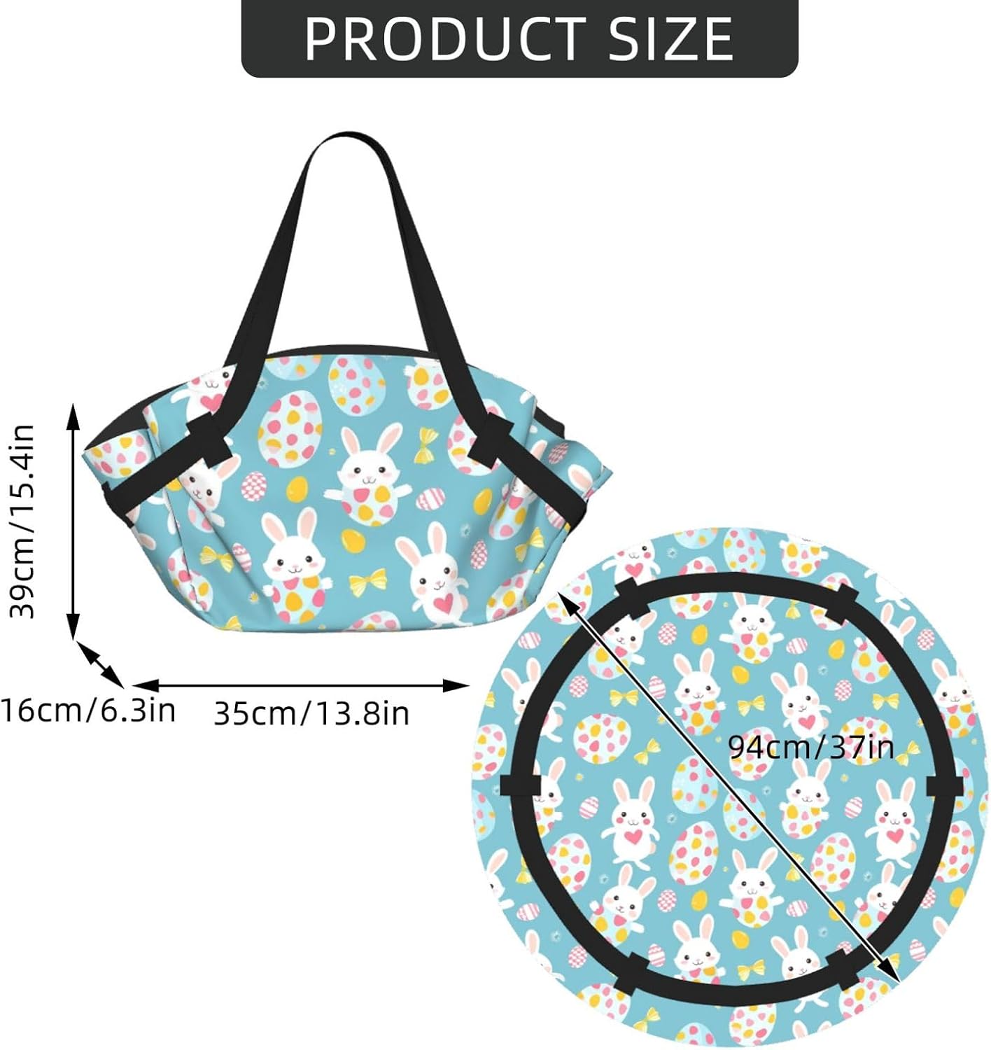Easter Day (2) Pattern Foldable Camping Tote Bag Picnic Blanket Bag Portable Beach Mat Tote Waterproof Outdoor Picnic Mat Carry Bag