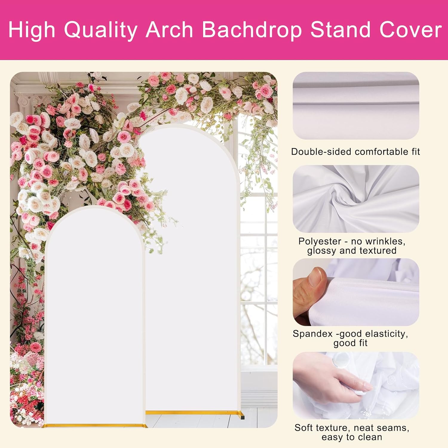 Metal Arch Backdrop Stand and Cover Set, 7.2FT+6FT Wedding Arch Stand, 2 Pack Metal Balloon Arch Stand for Wedding, Baby Shower, Birthday Party, Graduation Decoration