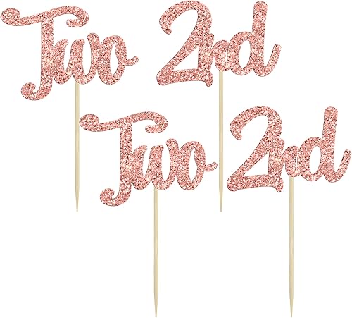 Miniatura 3 de Gyufise 24 piezas de dos adornos para cupcakes con purpurina para segundo cumpleaños para baby shower, fiesta de segundo cumpleaños, suministros de