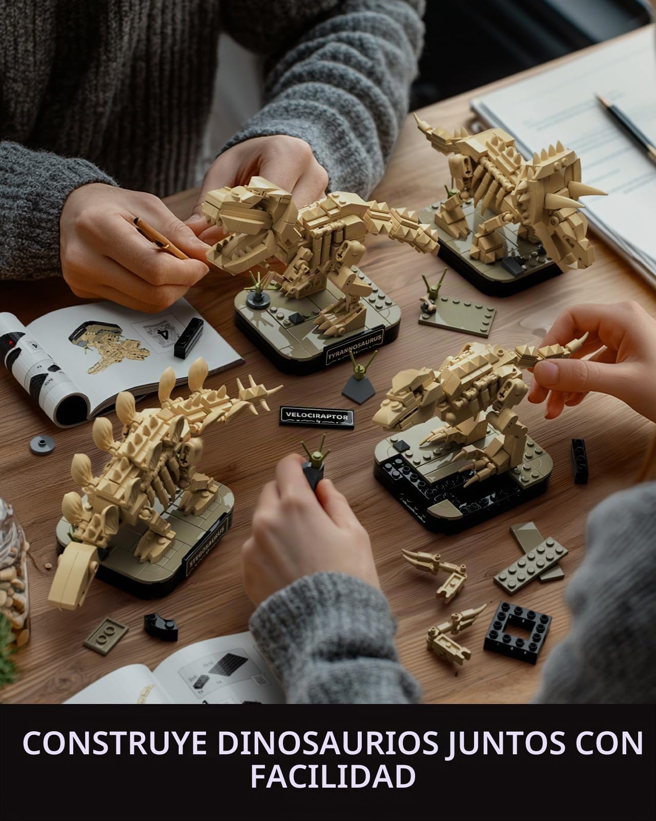 Nifeliz Colección Small de Esqueletos de Dinosaurio, 4 Maquetas de Fósiles para Adultos, Decoración de Escritorio, Regalo para Fans (1,101 Piezas, NF10360)