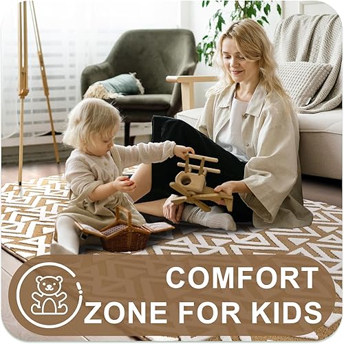 Miniatura 4 de Ompaa Alfombras ultra suaves de espuma viscoelástica para dormitorio, color beige, de 7 x 10 pies, grandes, alfombras de área con textura geométrica