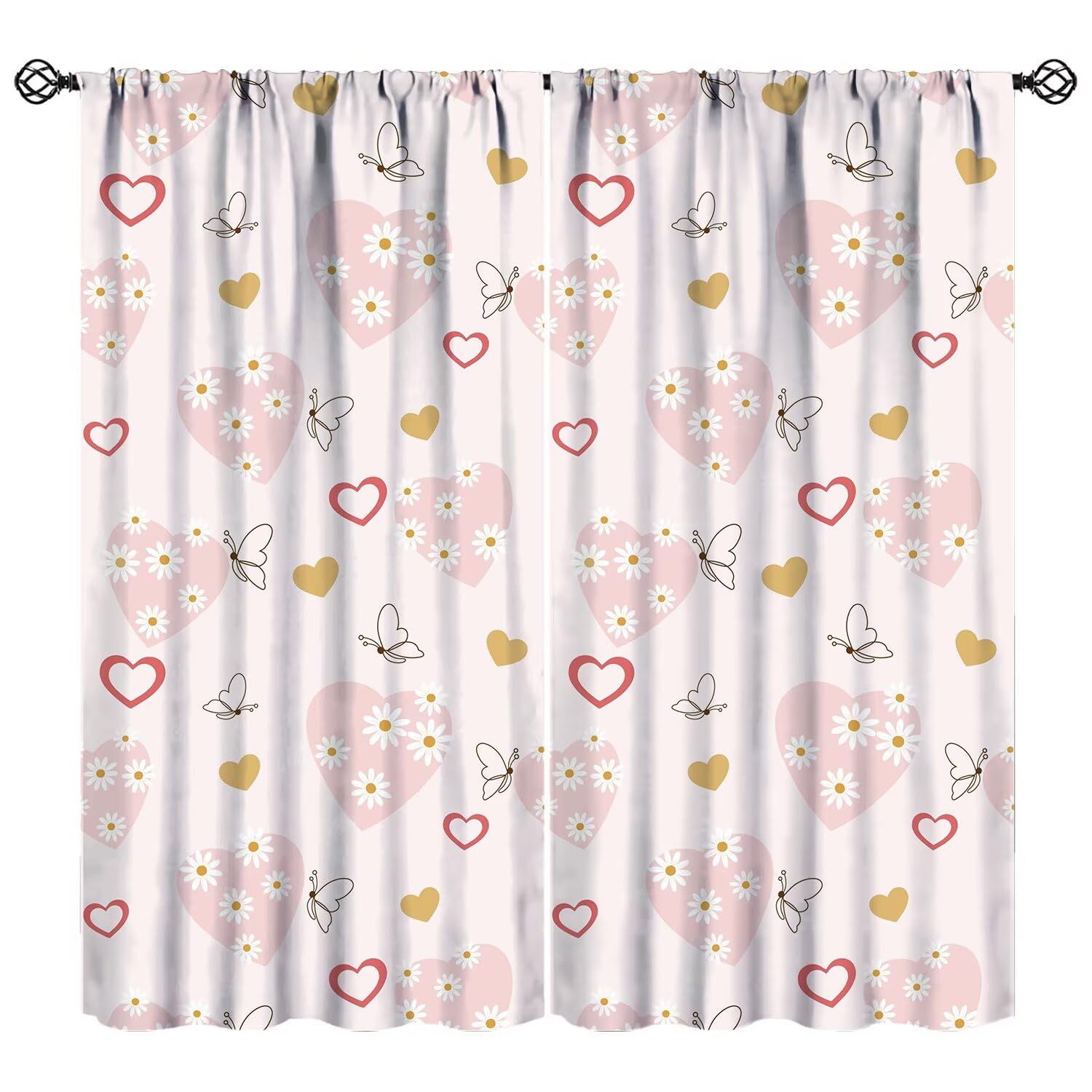 JESTRONRY Butterfly Curtains,Cute Butterflies Window Treatment for Living Room Bedroom, Pink Hearts Flowers Decor Curtain Drapes 52" W X 84" L (Blackout)