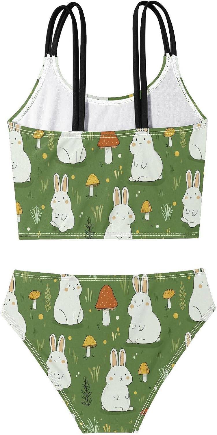 visesunny Girls Two Piece Swimsuits Mushroom Rabbit Girl's Bikini Sets Bathing Suits for Girls Size 5-12Y