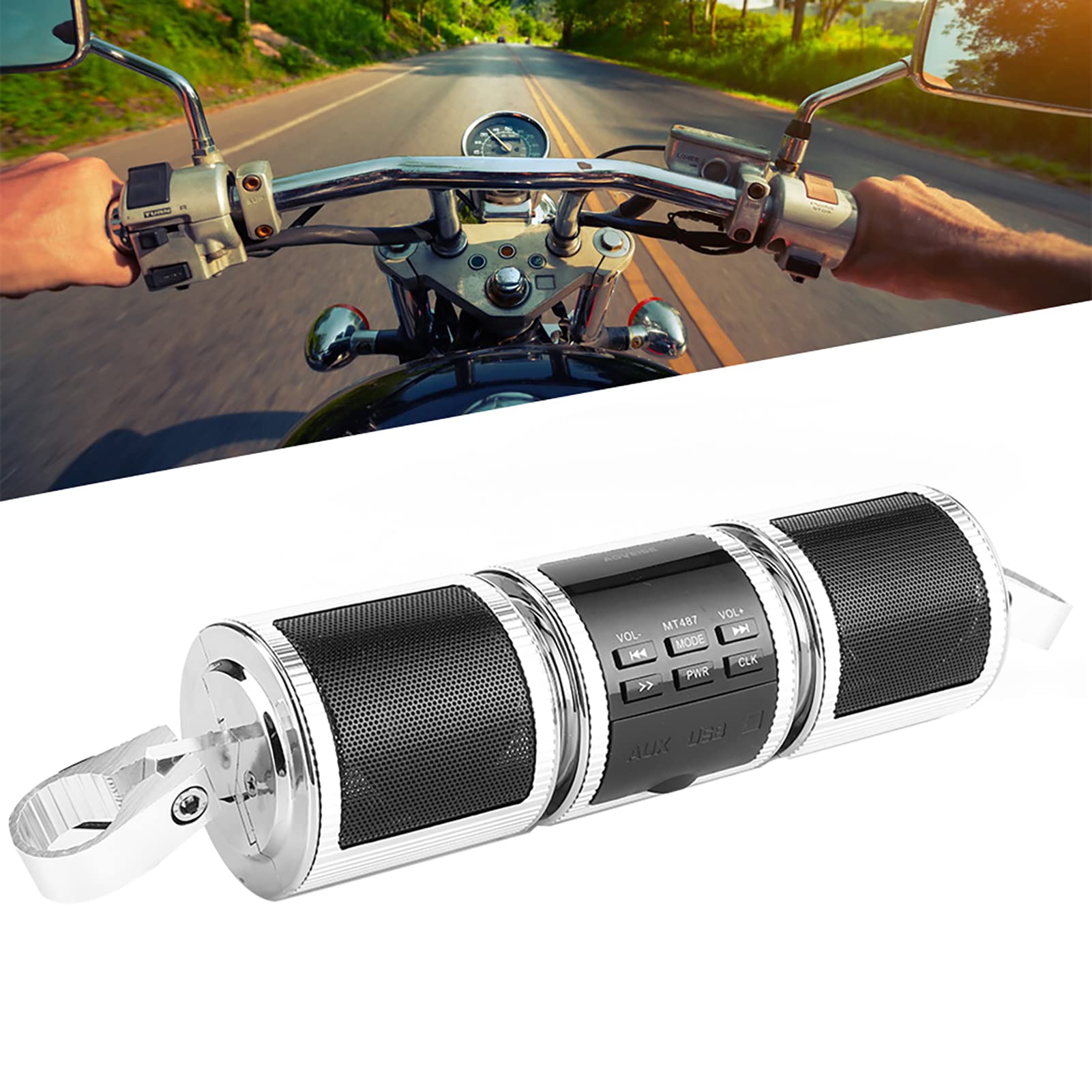 Cryfokt Bezprzewodowy Głośnik Motocyklowy, Odtwarzacz MP3 Stereo System z Radiem FM USB AUX SD, Uchwyt na kierownicę do Motocykla