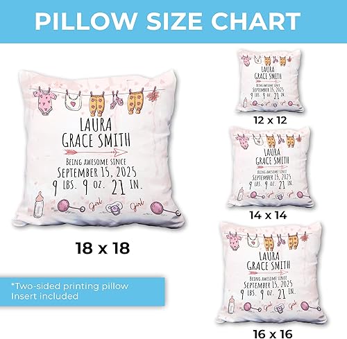 Vista 35 de Hyturtle Almohada personalizada con anuncio de nacimiento para niños (inserto incluido), regalo para bebé niño, almohada de estadísticas
