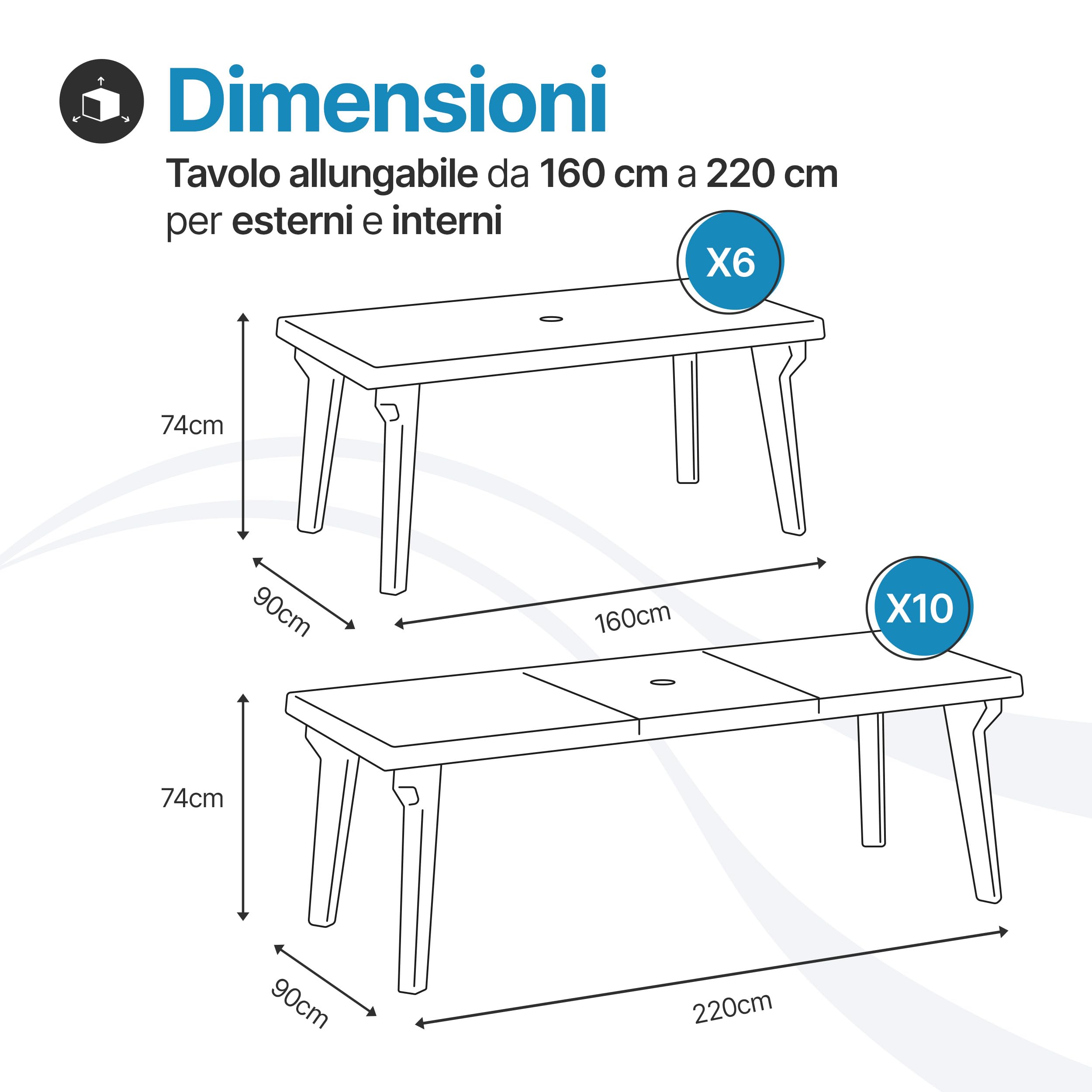 Tomaino - Tavolo da Giardino Allungabile in Plastica Berg - Gambe Smontabili e Design Salvaspazio 160/220x90x74 cm - Tavolo da Esterno Richiudibile e Prolungabile New Antracite