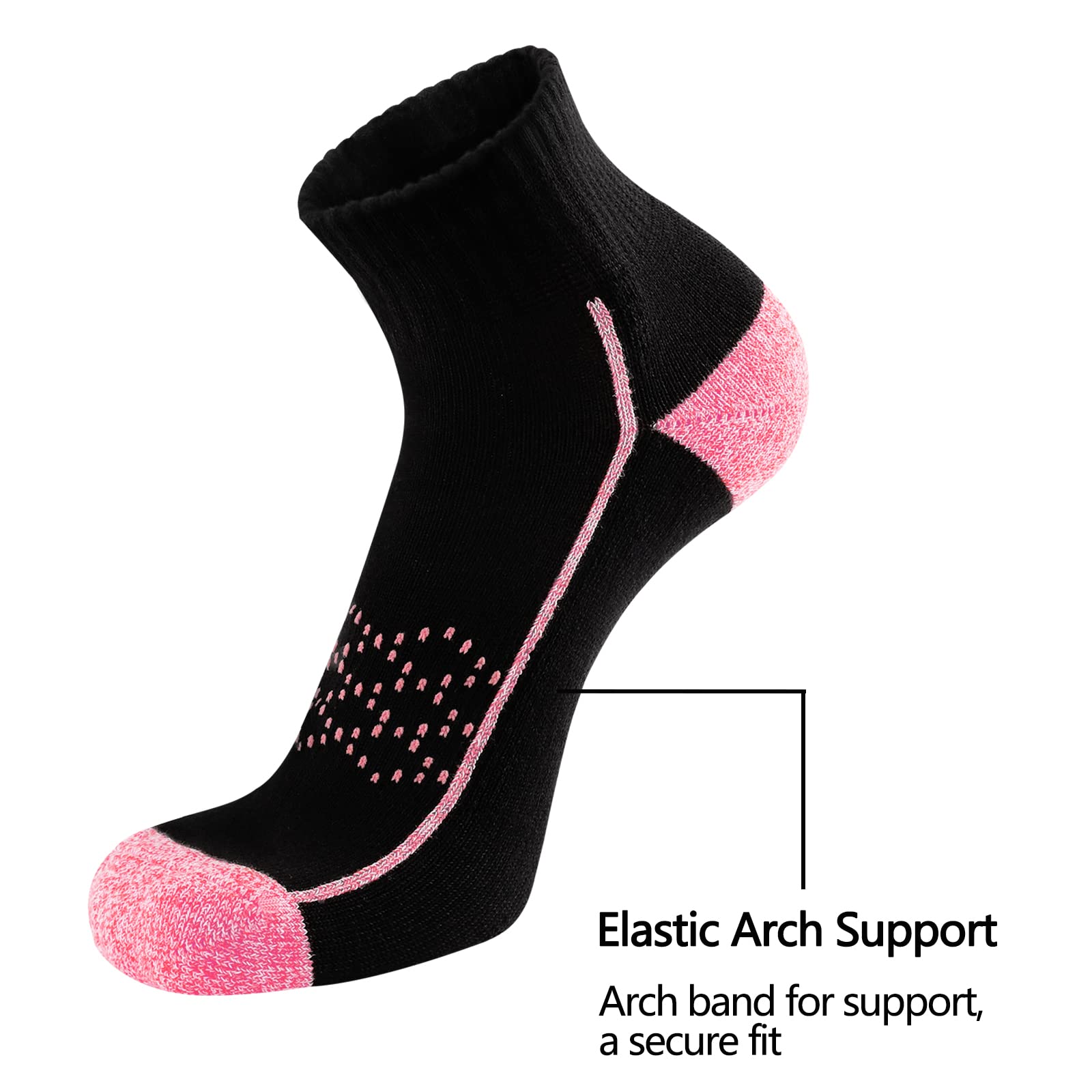 Hepsibah Calcetines deportivos de algodón grueso acolchado de corte bajo para mujer, paquete de 6