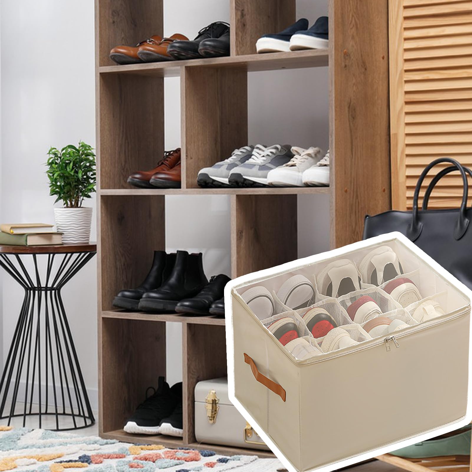 Set di scarpiere portatile, 43 cm, pieghevole, trasparente, con coperchio e manico, ideale per corridoio, armadio, soggiorno, contenitore per scarpe salvaspazio