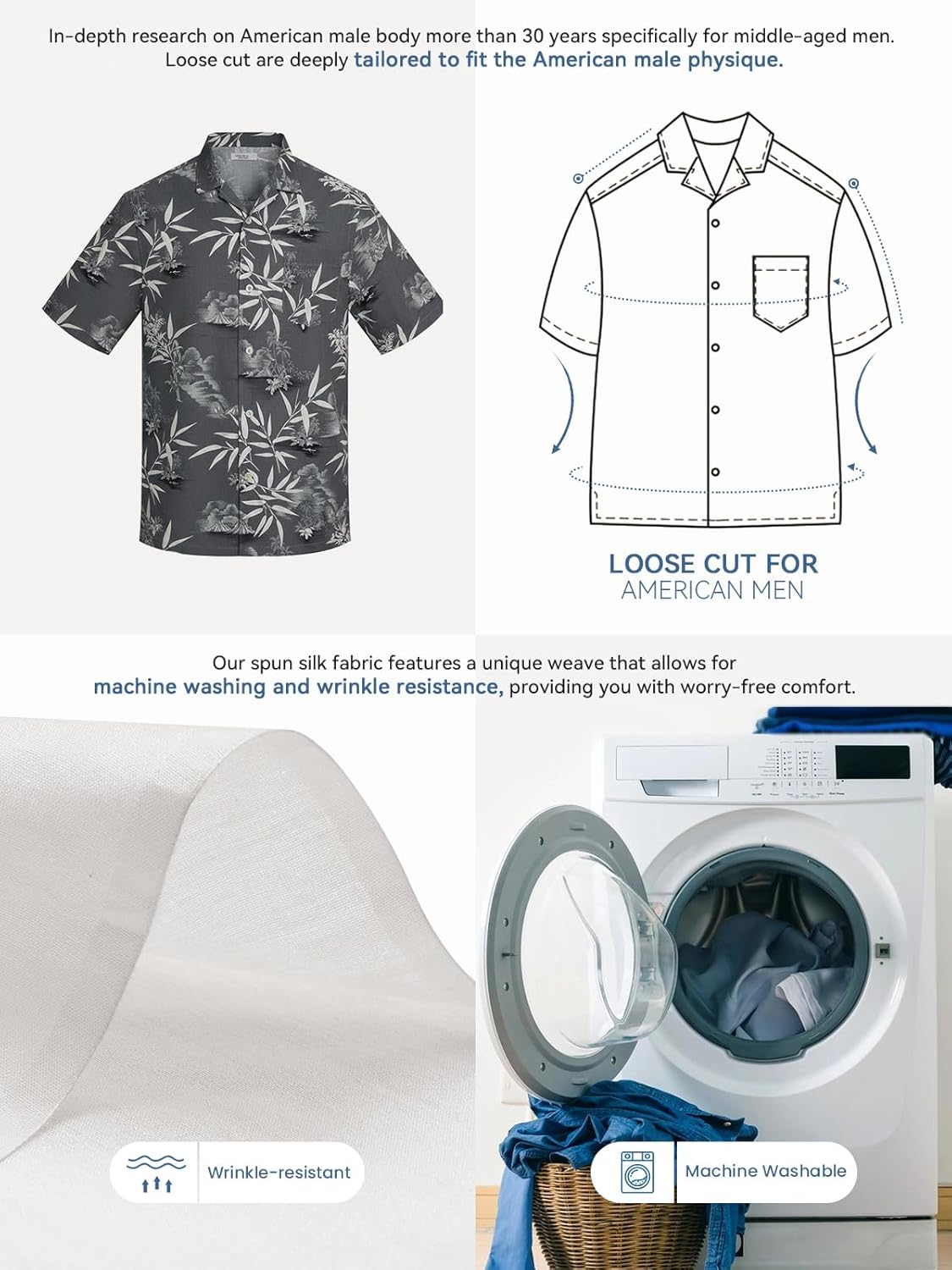 Men's Hawaiian Shirts Silk and Cotton Blend Button Down Short Sleeve Tropical Print Camp Shirts - Image 5