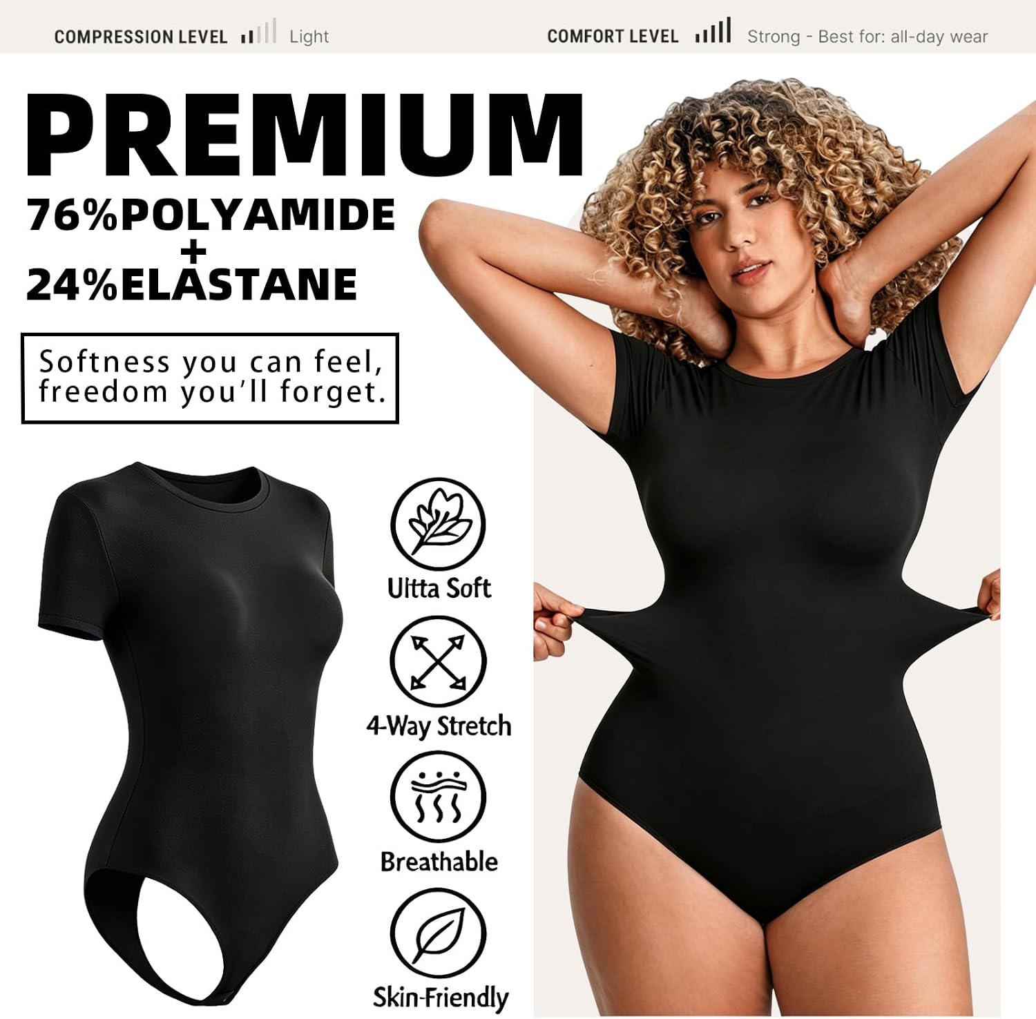 Women's Bodysuit Top Short Sleeve Slim Fitted Crew Neck Bodysuit 4-Way Stretch Going Out Body Suit Tops