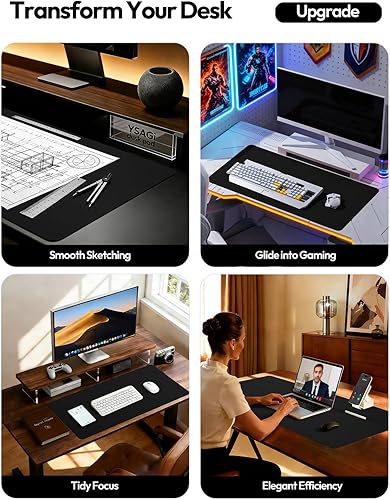 Miniatura 2 de YSAGi Protector de escritorio de cuero, tapete de oficina grande, tapete para mouse grande, antideslizante, de piel sintética, tapete de escritorio
