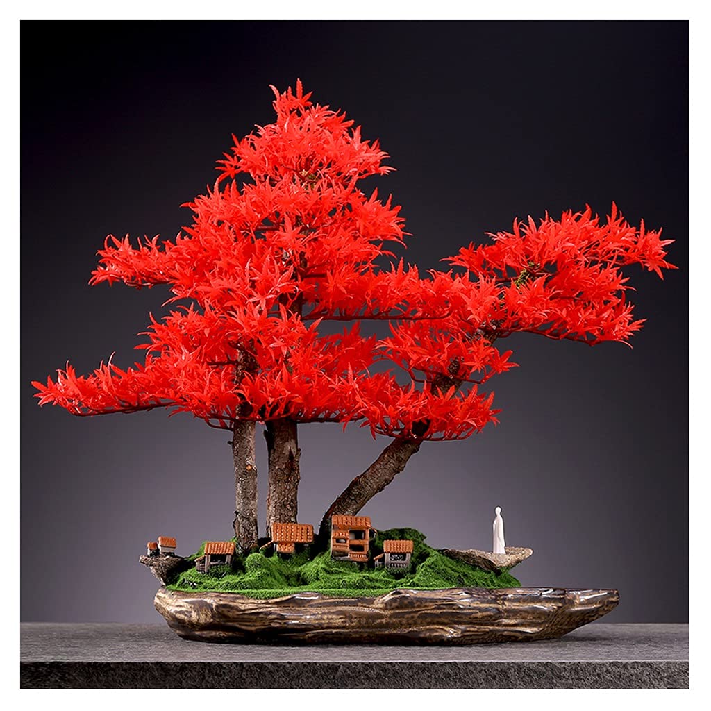 WOTZOV Fake Plants Artificial Tree Bonsai Chinese-Style Country Beautification With Cliffs And Figures Ceramic Huts Artificial Moss Zen Artificial Potted Plants Bonsai Tree,D