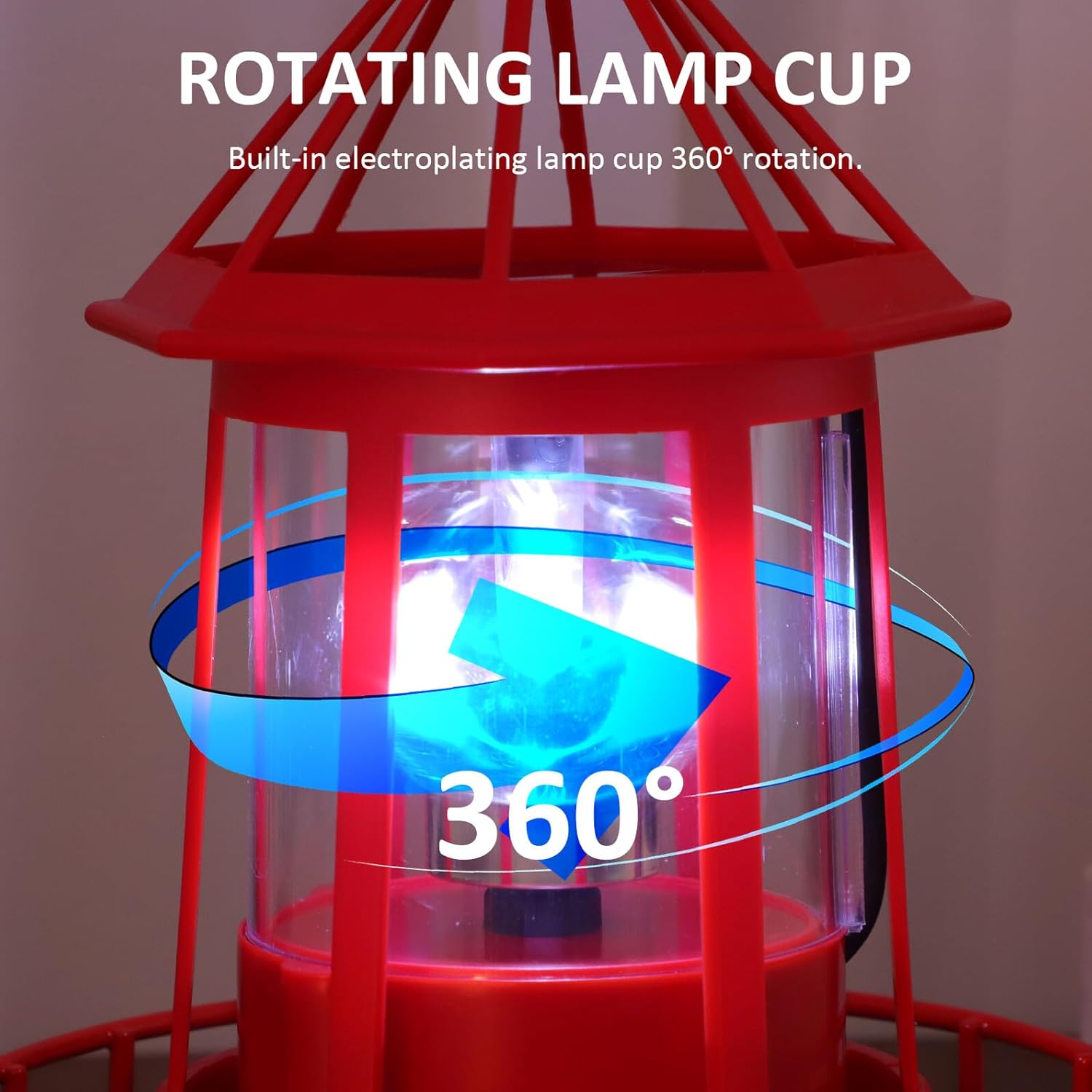 FAVOMOTO Solar Powered Rotating Lighthouse Lamp Outdoor Garden Landscape Light Resin Iron Red Large Decorative Figurine for Patio Lawn