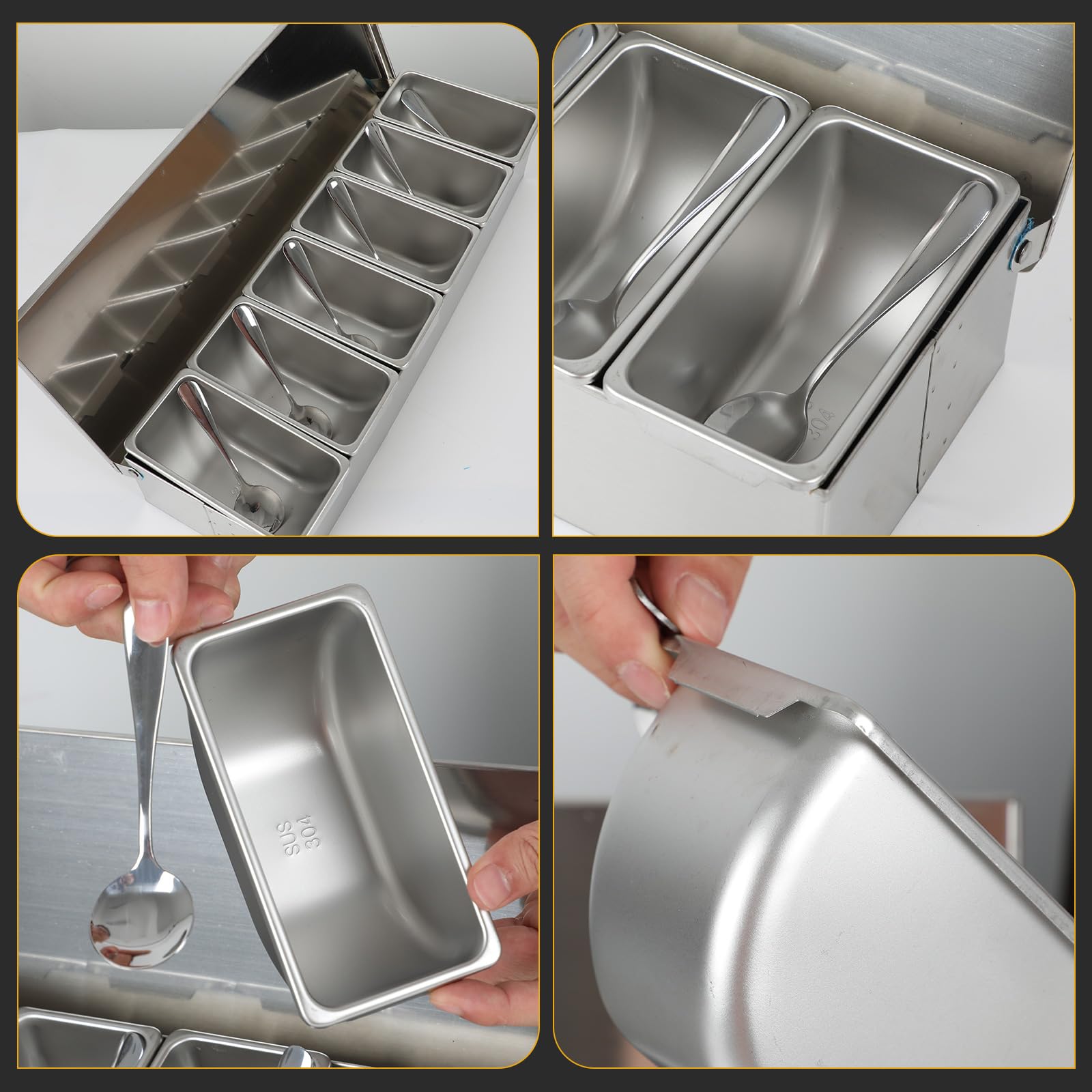 Récipient multi-ingrédients en acier inoxydable avec couvercle, récipient à ingrédients pour bar, cocktail, accessoires de barbecue, station de stockage à pizza
