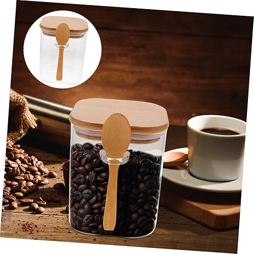 Miniatura 8 de Mikinona 1 juego de tarro hermético con cuchara de madera, almacenamiento de café, café en granos, tarro de almacenamiento de vidrio, recipiente de