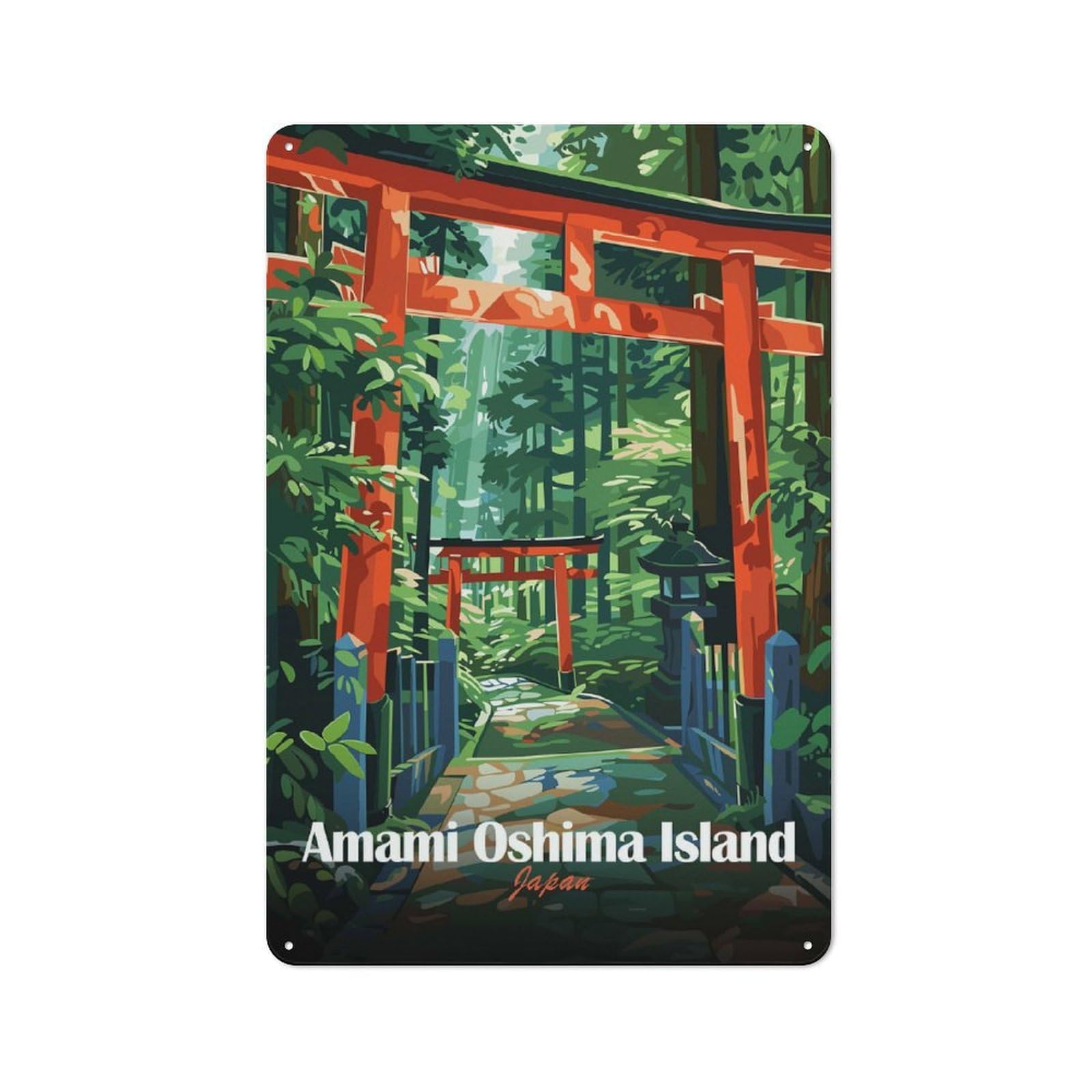 Junmoney Style-9 Metal Wall Plaque With Amami Oshima Island, Japan Design 30X20cm, Simple Retro Studio Wall Plaque For Hobby Room, Office, Lounge Or Living Room