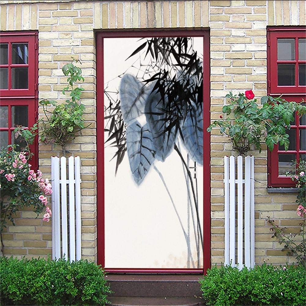 3D Door Artink Painting Bamboo PVC Self-Adhesive Removable Home Decoration Waterproof Door Sticker