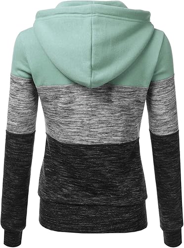 Miniatura 3 de NINEXIS - Sudadera básica con capucha para mujer, manga larga, con cremallera, colores de contraste