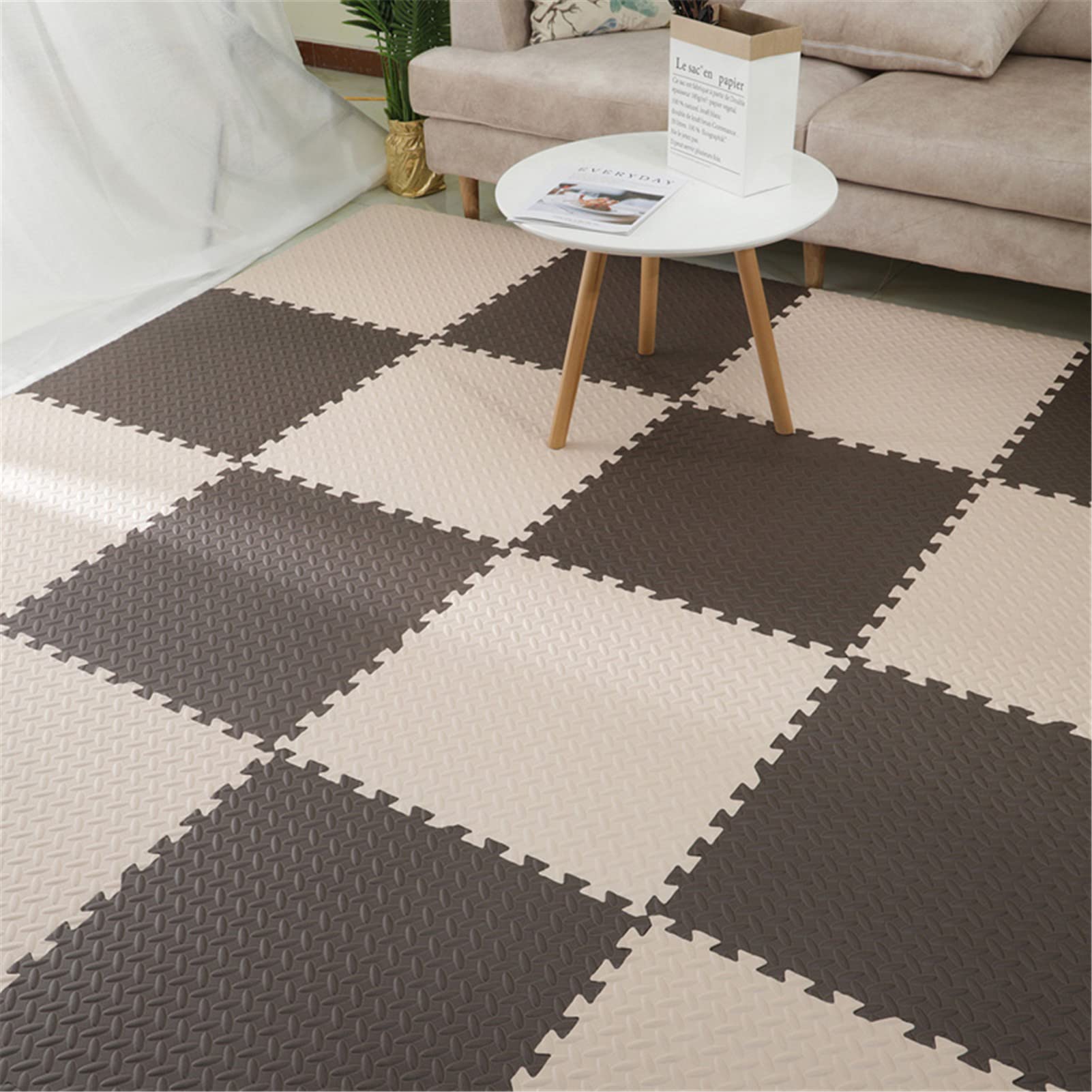 Estera de Espuma del bebé,Alfombra Puzzle de Juego de Espuma EVA para niños,Alfombra de Suelo de Ejercicio entrelazada,Alfombras de decoración de Navidad,30x30x2.5cm,Beige+Brown,10pcs