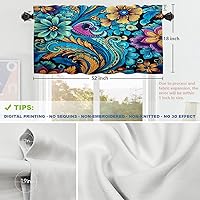 Vista 129 de Shrahala Ethnic Geometric Tribal Kitchen Valances Half Window Curtain, Native American Navajo Tribal Design Print Kitchen Valance for Window Ink