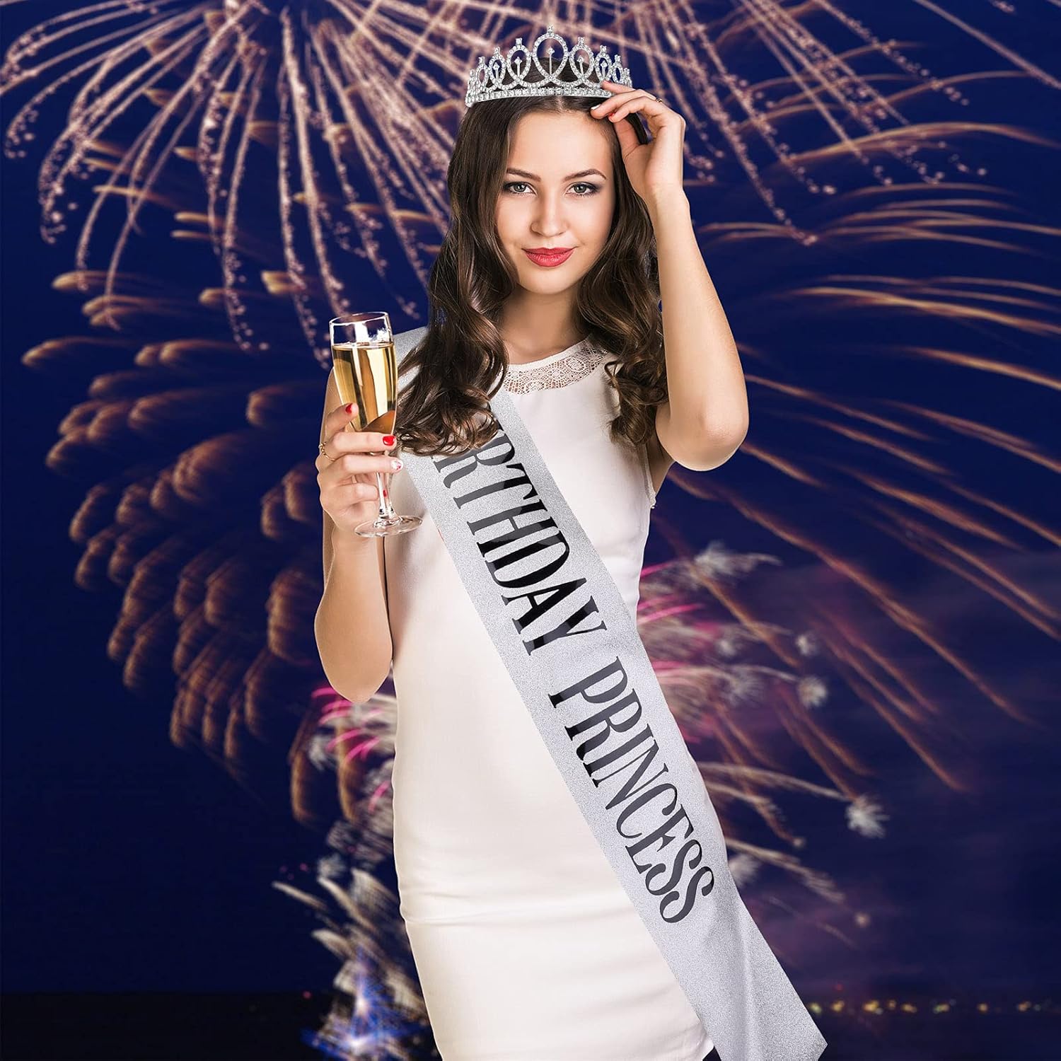 Rosavida 2-piece suit BIRTHDAY PRINCESS Sash and Rhinestone Tiara Kit Birthday Gifts Glitter Sash and Birthday Crowns for Women Girl Party Decoration (Silver) : Clothing, Shoes & Jewelry