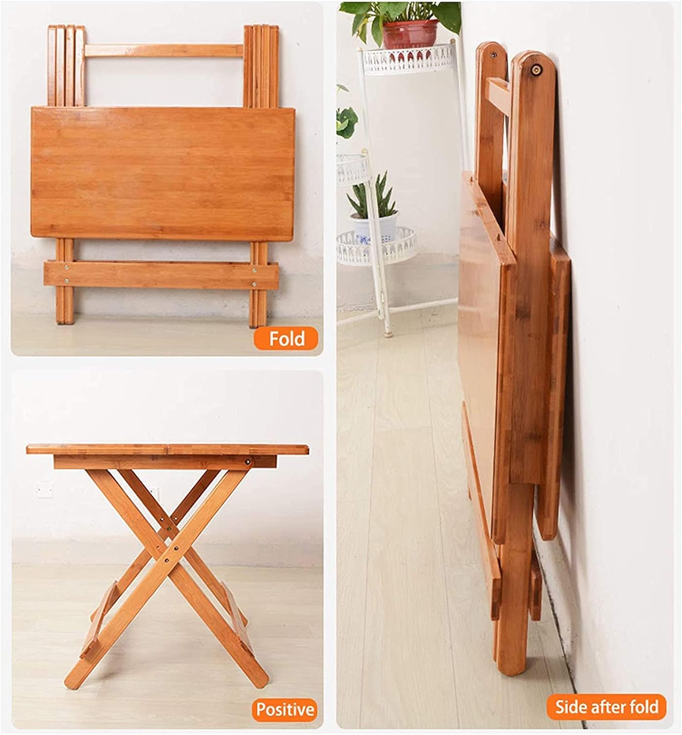 Folding Bamboo Camping Table Outdoor Square Folding Picnic Table Ideal for Outdoors and Indoors Backyard Front Porch and Garden (60cm)