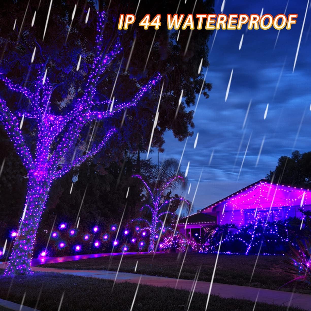 FUNPENY 240 LED Christmas String Lights, 78 FT Waterproof Black Wire Fairy Lights Plug in, 8 Lighting Modes Christmas Lights Decorations for Indoor Outdoor Garden Party (Purple)