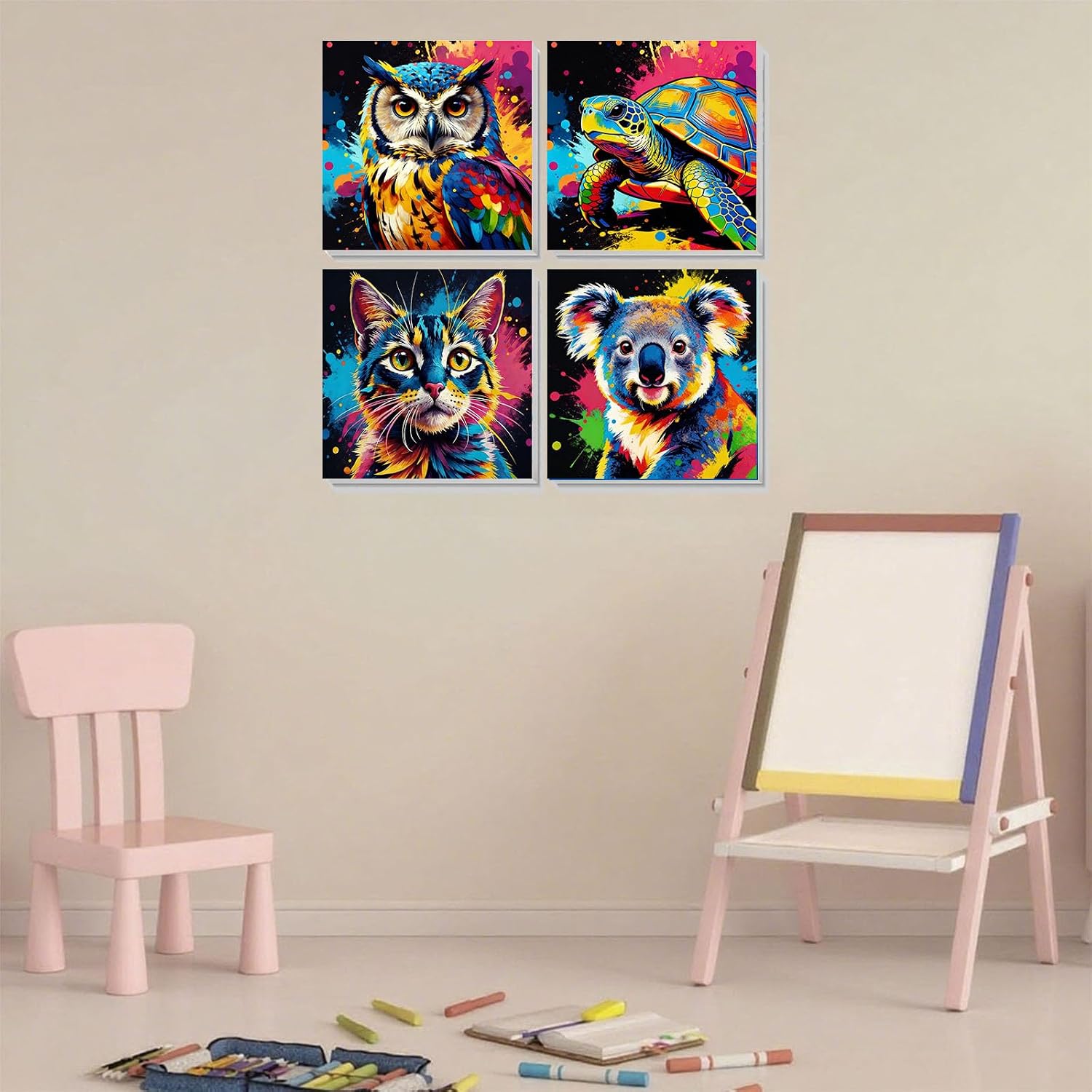 Arttoplus 4 Pack Paint by Numbers Kit for Kids with Frame 8x8in, Animals image 5