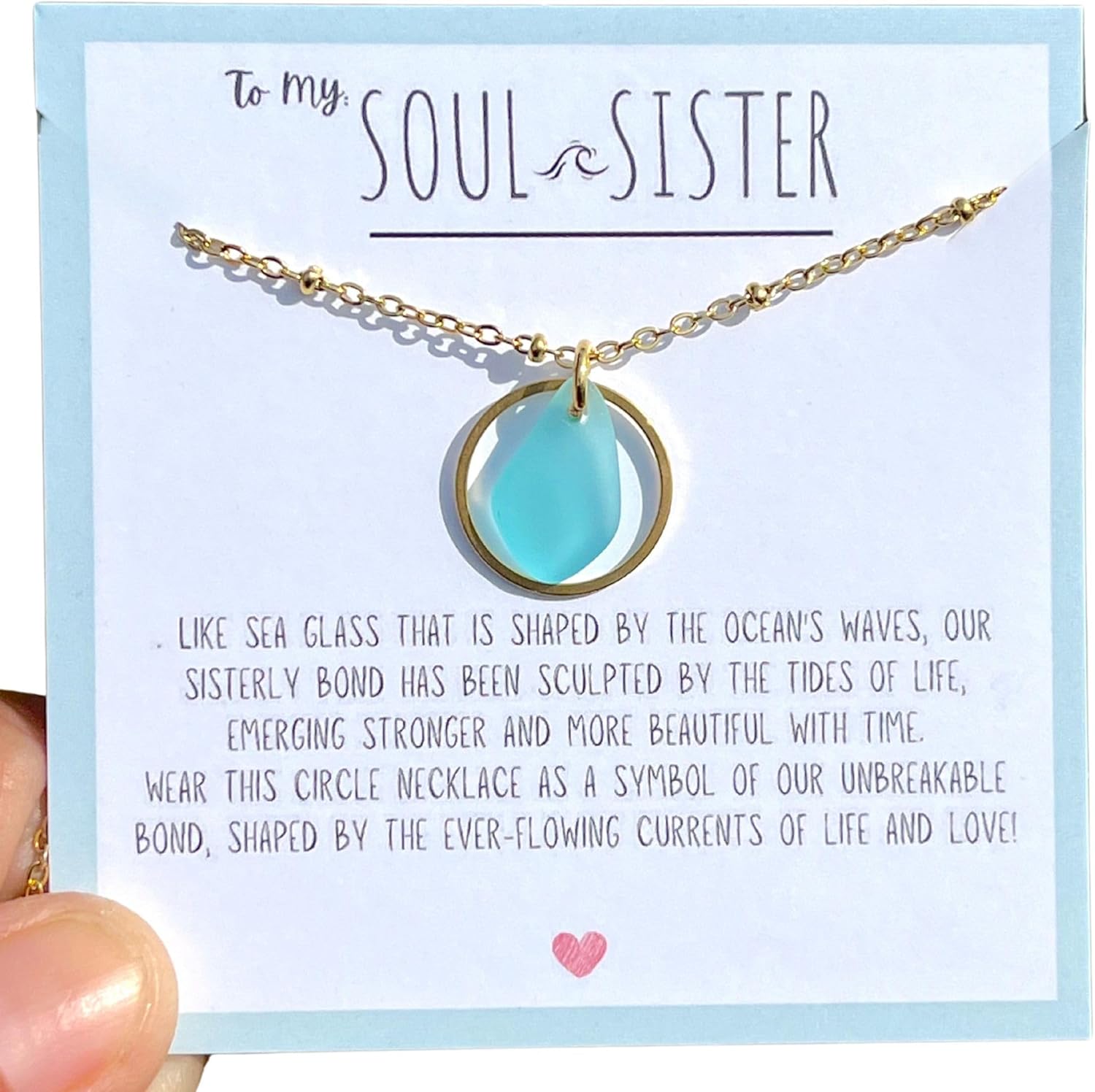 Soul Sister Sea Glass Necklace Gold Beach Glass Pendant Circle Necklace Unbiological Sister Gift Gold Best Friends Necklace Gift