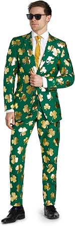 Opposuits Mens St. Paddys Day Suit - St. Patricks Day Party Wear - Slim Fit - Including Blazer, Pants and Tie - Green