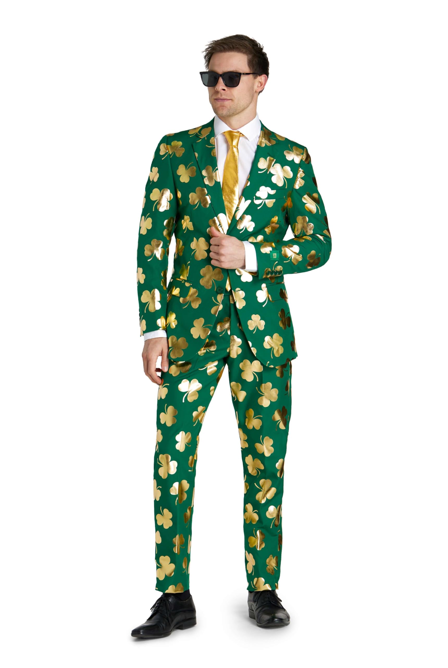 OppoSuits Camicia da uomo per festa di San Patrizio, vestibilità aderente, con 1 abbottonatura, colore: verde, Sig. Clover Clover, 56