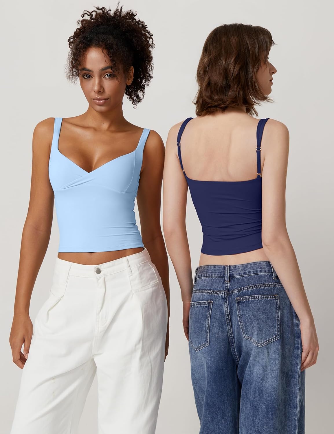 QINSEN Women's V Neck Tank Tops Double Lined Adjustable Strap Camisole Shirt - Image 3