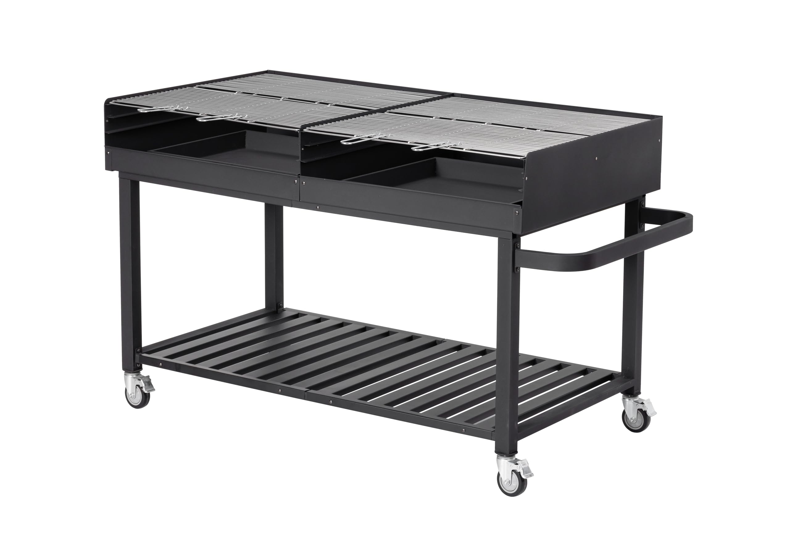 METRO Professional Barbacoa de carbón con ruedas, 178 x 91 x 102 cm, acero/acero inoxidable, con tapa, móvil con frenos, 3 parrillas ajustables, negro