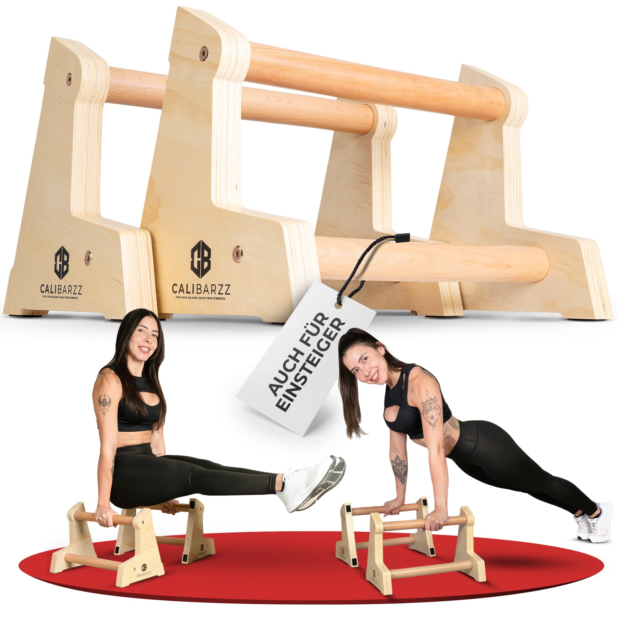 Calibarzz Parallettes & Liegestützgriffe aus Holz [3 Höhen] Push up Bars - Handstand Griffe - Dip Bars | Calisthenics Equipment für Home Workout und Outdoor