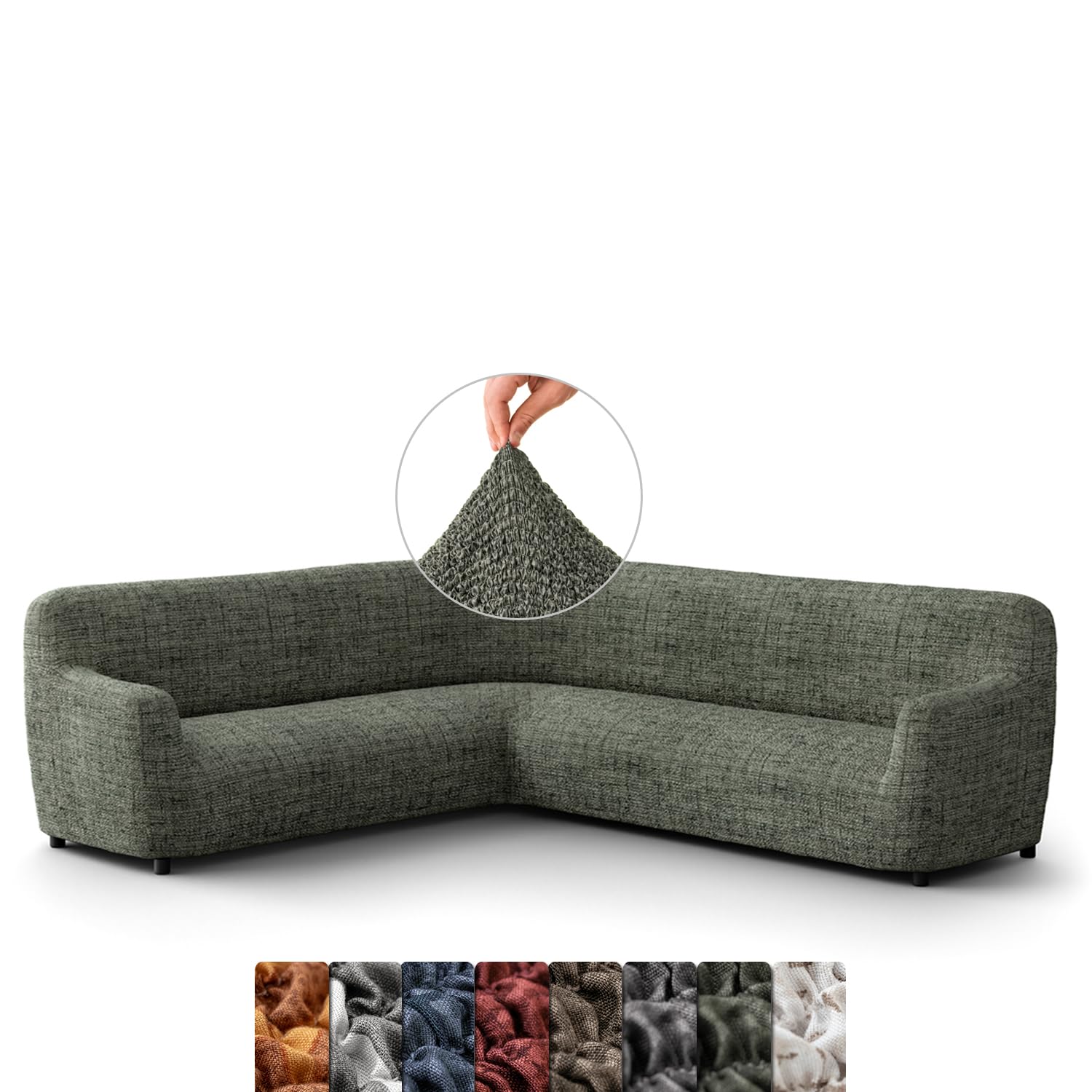 Menotti Vittoria Green Corner Sofa Cover Couch Cover - Magic Corner Slipcover - Soft Fabric Slipcovers - 1-Piece Form Fit Stretch Furniture Protector Slipcover - Microfibra Printed - (Corner)
