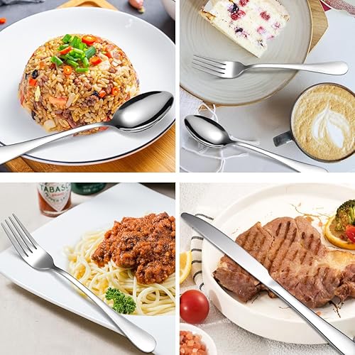 Miniatura 56 de A·HOUSEWARE - Juego de cubiertos iridiscentes con diseño hueco, 20 piezas, acero inoxidable, incluye tenedores, cucharas, cuchillos, utensilios