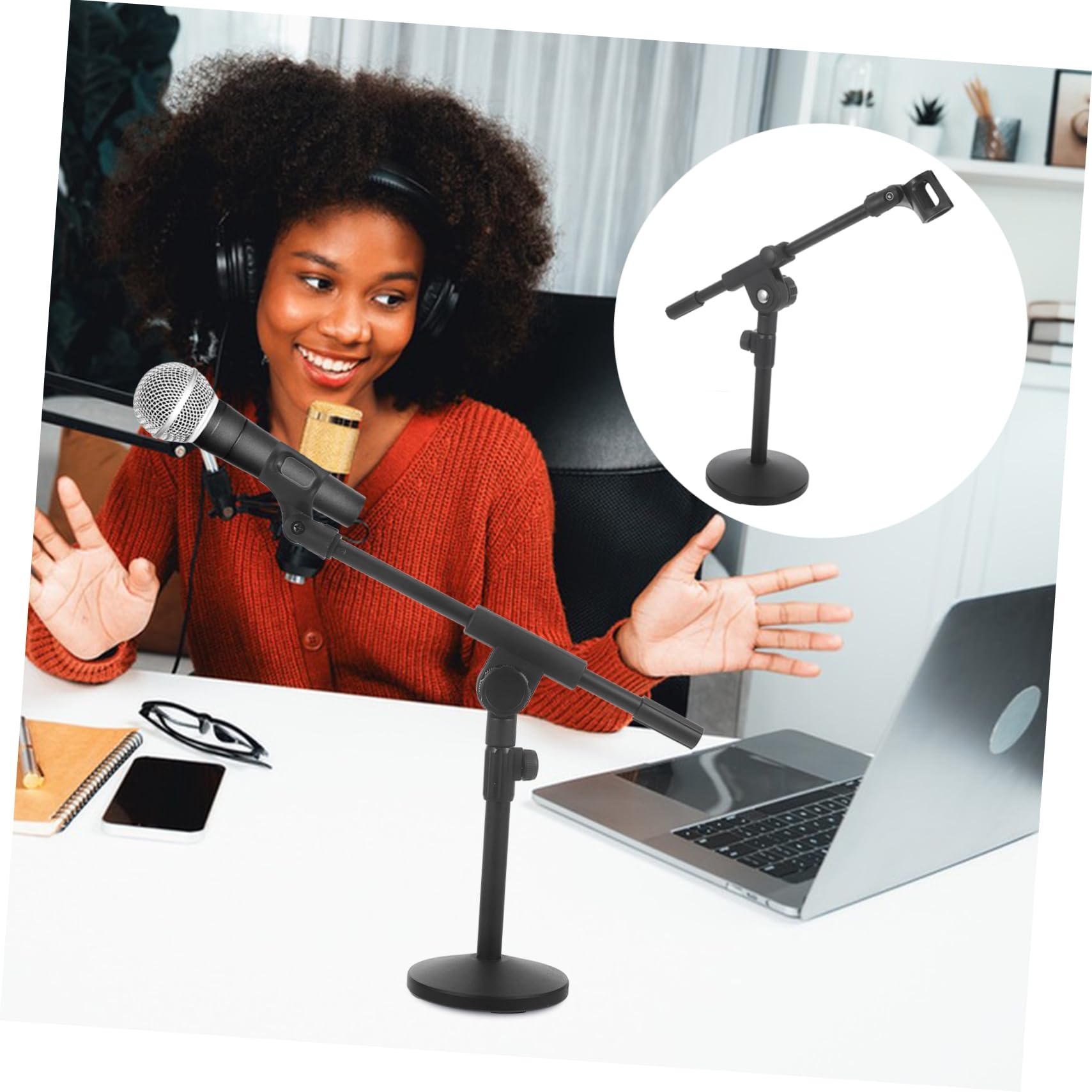 Supporto Microfono Da Tavolo Regolabile Con Asta Telescopica Stabile e Base Rotonda Pesante Per Registrazioni e Performance Professionali e Amatoriali