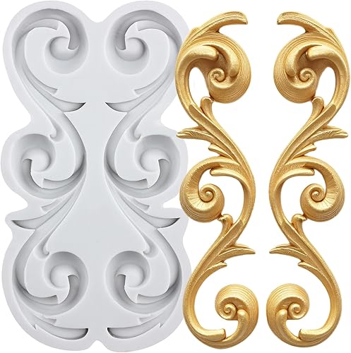Vista 22 de Moldes de silicona estilo barroco con espirales, moldes de encaje, moldes de flores en relieve, molde de filigrana para decoración de pastel Estilo a