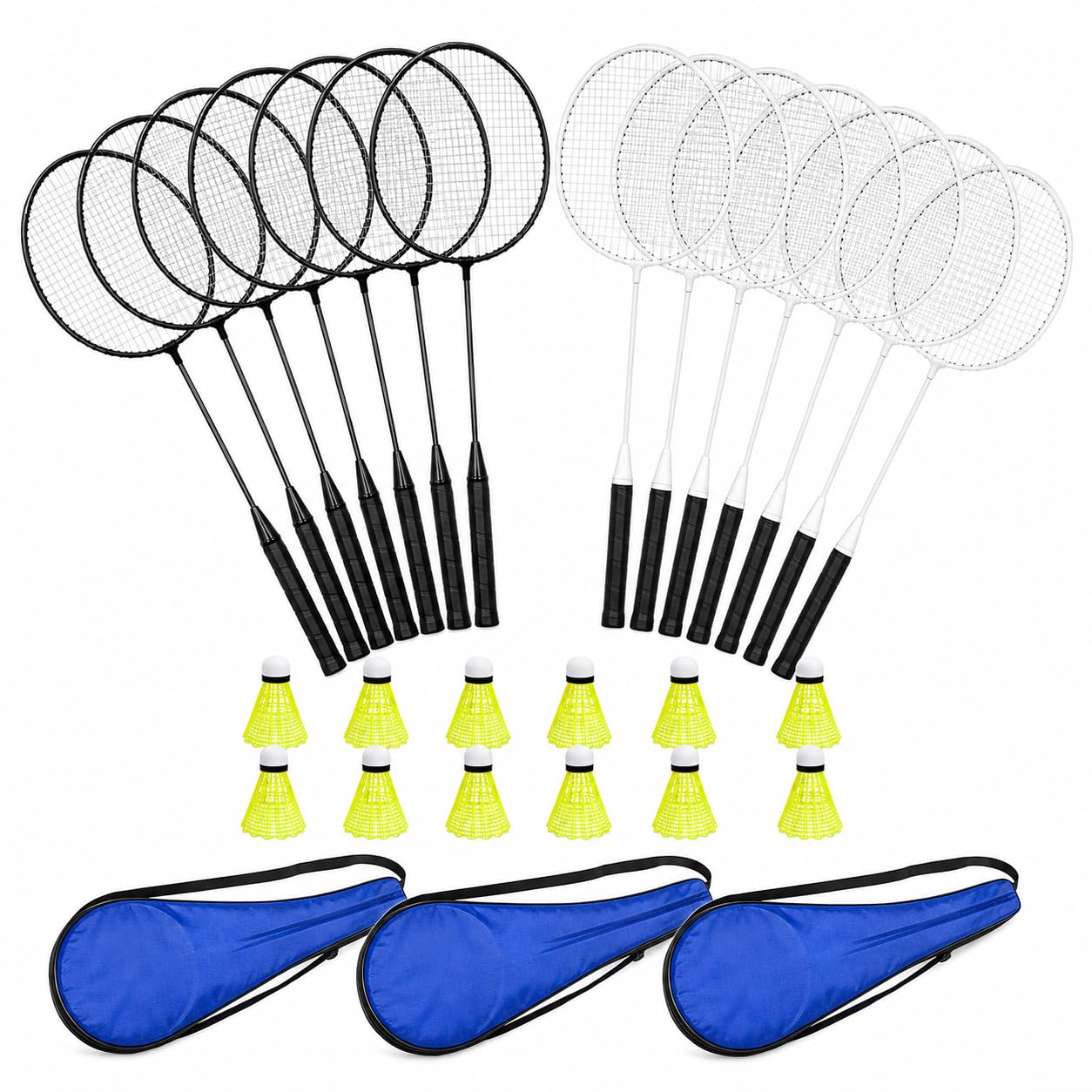12 Pack Badminton Racket Set with 12 Shuttlecocks and 3 Carry Bags