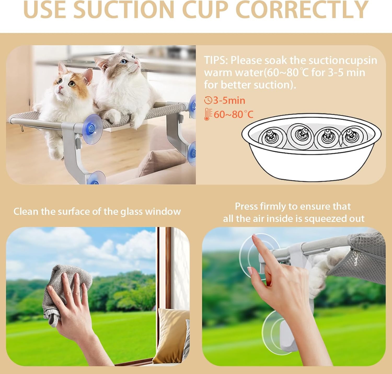 review Cat Bed Window, 2 in 1 Cat Window Hammock, Adjustable Windowsill Perch with 4 Suction Cups, Cordless Window Perch for Indoor Cats, Safety Cat Bed for Windowsill and Bedside, Gray