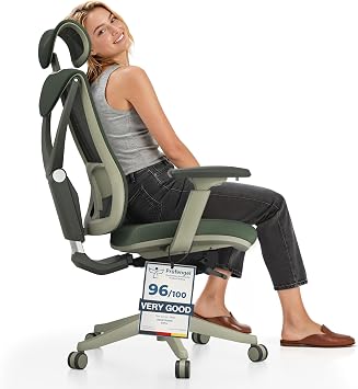 Desktronic Adjustable Ergonomic Office Chair | Desk & Computer Chair with lumbar support - Back Pain-free - Height-Adjustable & Back-Protecting -Wide cushion SitPro Green