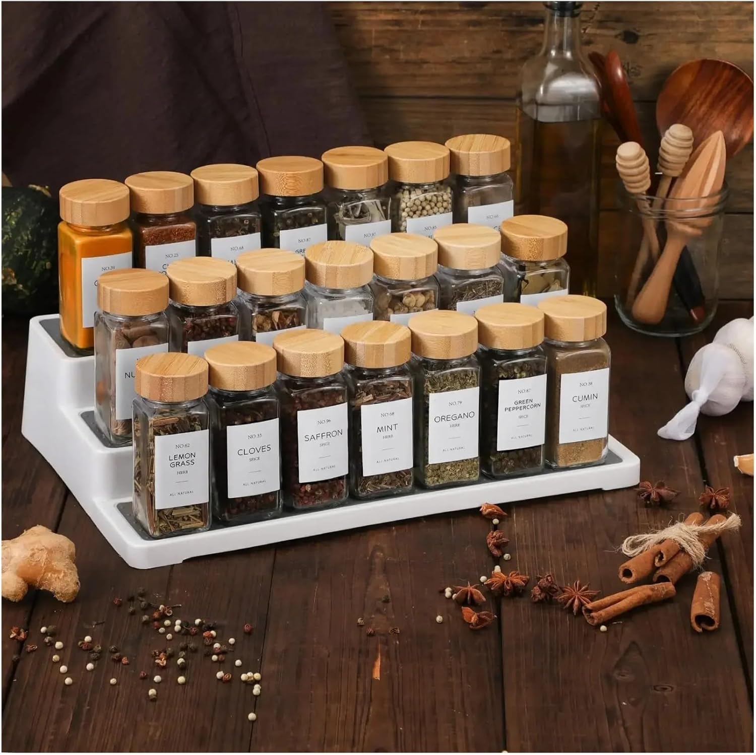 6/12 Glass Spice Jars With Bamboo Lid Seasoning Containers Salt Pepper Shakers Organizer Kitchen Jar Set(6pcs)