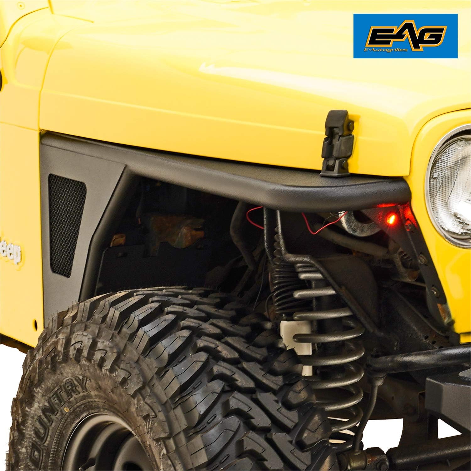 EAG Front Fender Flare Body Armor with Turn Signal Light Rocker Guard Fit for 97-06 Wrangler TJ