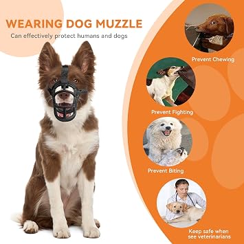 Dog Muzzle, Basket Muzzle Anti Biting Chewing, Sturdy Lightweight Muzzle Allows Panting Drinking, Cage Muzzle for Small Medium Large Dogs, Suitable for Grooming Trimming Training (Size 6)