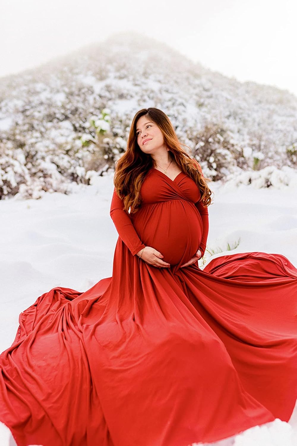 Size L Saslax Maternity Off Shoulders Half Circle Gown for Baby Shower Photo Props Dress