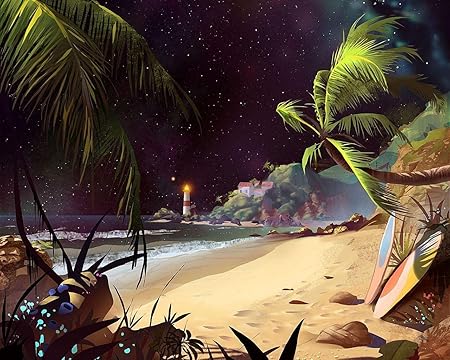 Amazon 絵画キャンバスアクリル絵の具色原稿ビーチアートヤシの木灯台星空の砂diyデジタル絵画数字で現代の壁アート油絵ホリデーギフト家の装飾 カスタマイズ可能 60x75cmフレームなし 絵具 通販