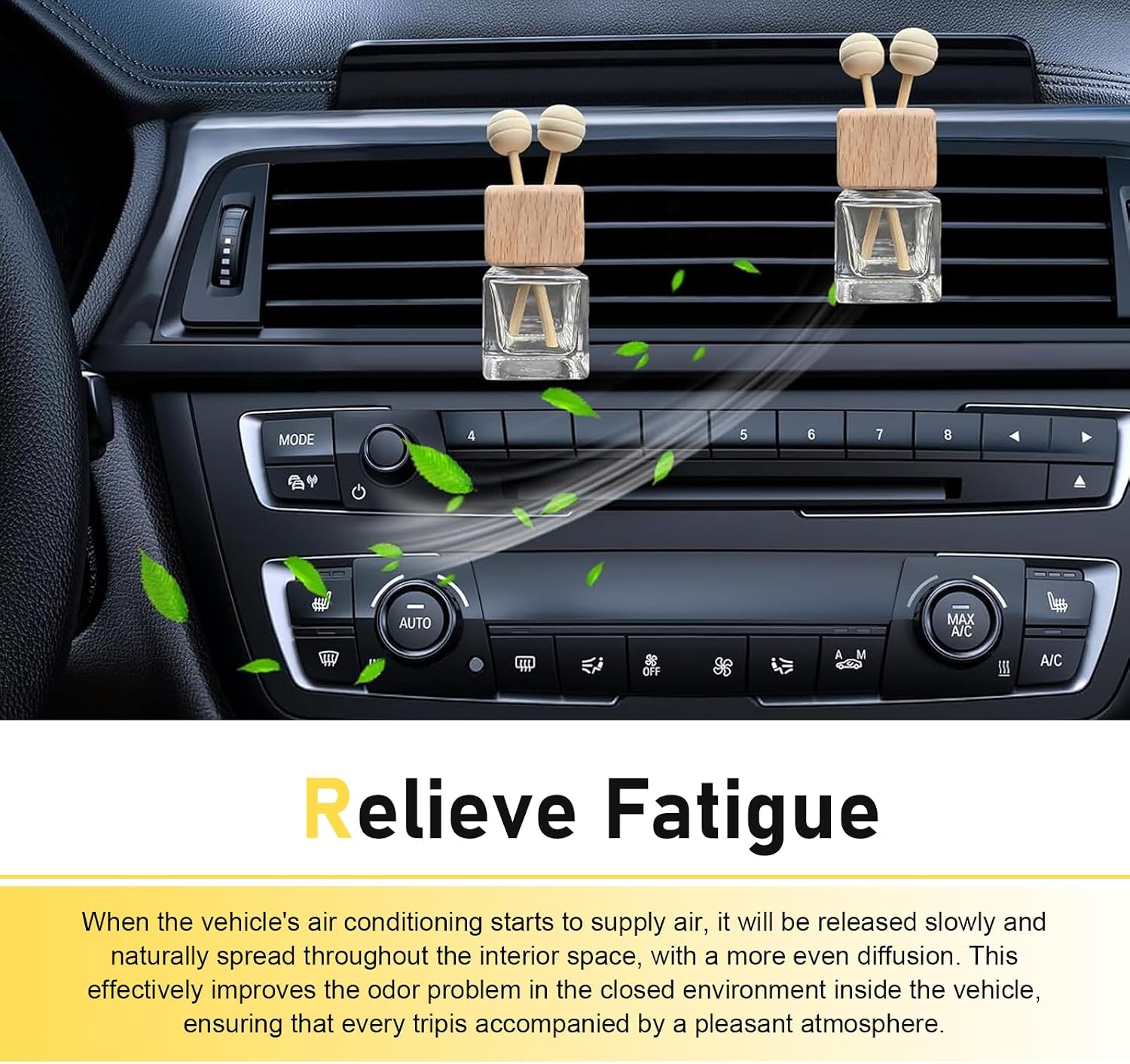 4 PCS Car Diffuser Bottles, Minimalist Quadrangular Vent Glass Bottle Diffuser, Refillable Interior Odor Removal Accessories, for Most Vehicles (Transparent)