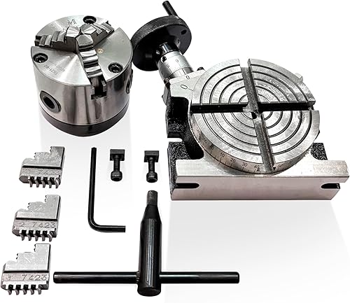 Miniatura 10 de Mesa giratoria para fresadoras 4 pulgadas (3.937 in) 4 ranuras horizontales y verticales con 4 mandíbulas de 2.756 in con mandíbula independiente