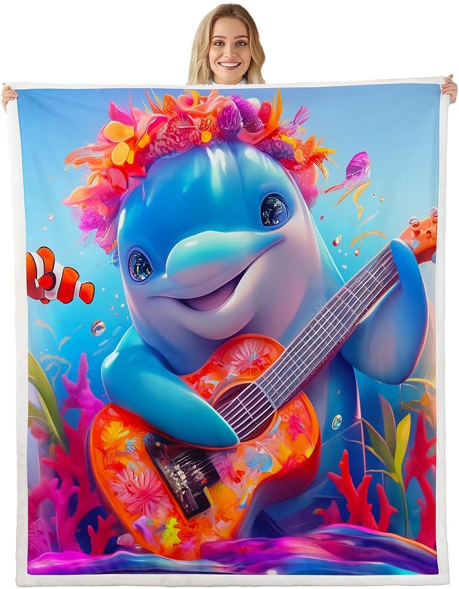 Kawaii Dog Blanket Queen 90x90 Cartoon Animal Singing Blanket for Kids Teens Boys Girls Neon Colorful Music Notes Sherpa Blanket Rainbow Star Starry Bed Blanket Sofa Bed Couch Decor