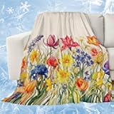 ALAGEO Farmhouse Tulip Floral Cooling Blankets for Hot Sleepers, Summer Blanket for Night Sweats, Lightweight Breathable Ice Cold Blanket for Bed Couch Sofa, 60x80inch, Spring Plant